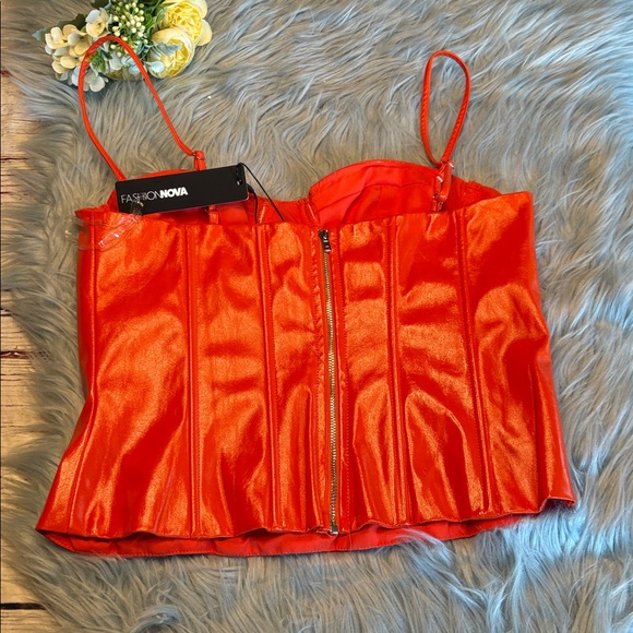 NWT Fashion Nova Drama Queen Faux Leather Orange Crop Top sz M - Picture 5 of 8